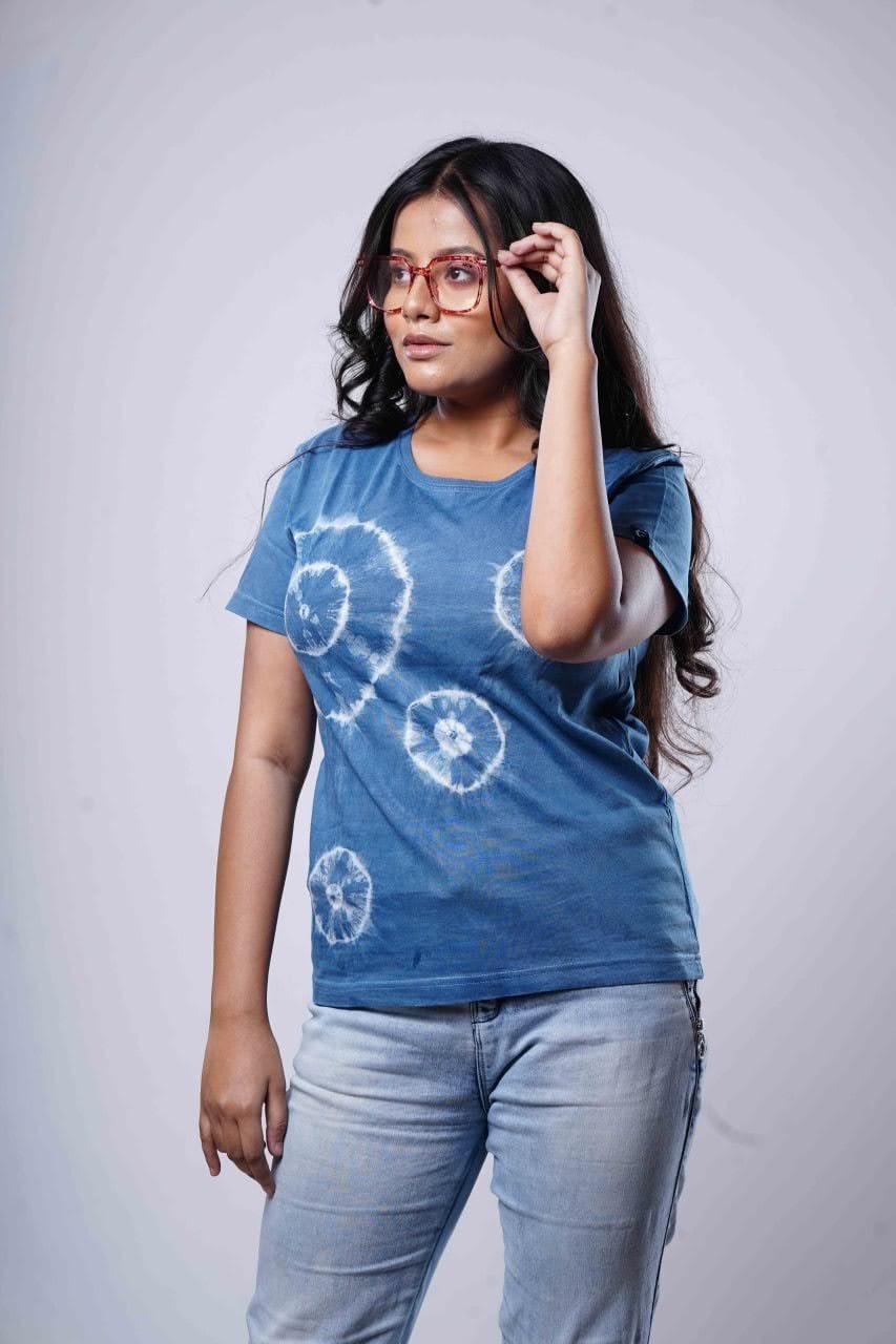 Natural Indigo and Hand Dye tshirt Bandhni