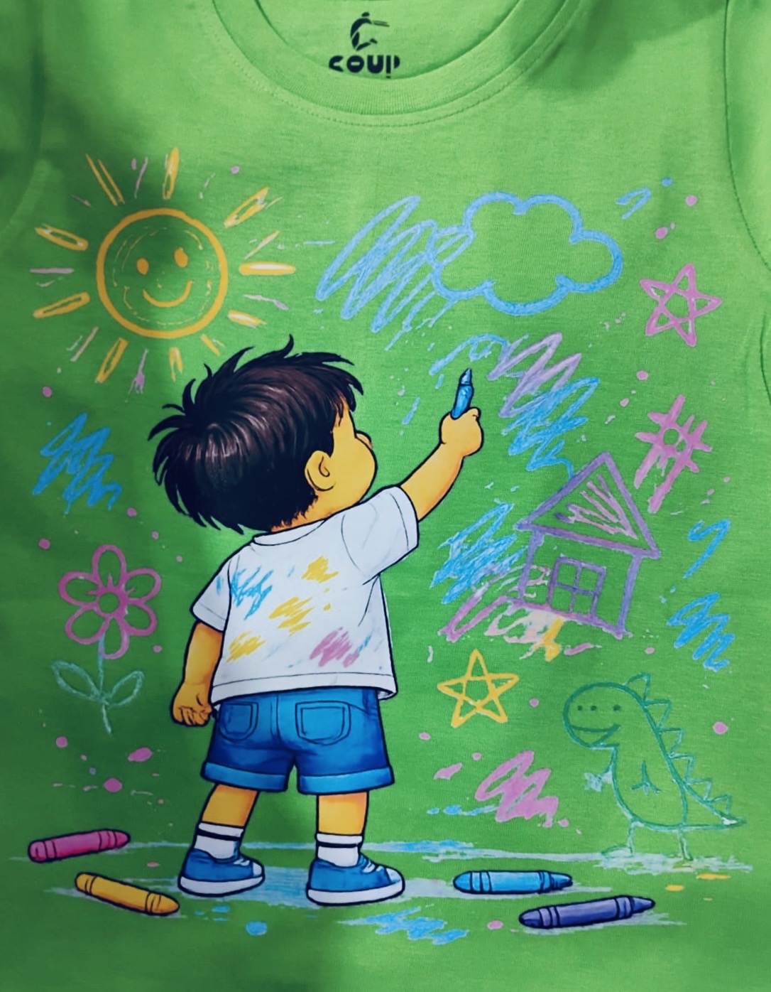 Kids Green Crayon Art Print T-Shirt