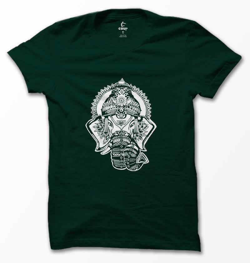COUP Regular fit Bottle Green Ganesha T- Shirt