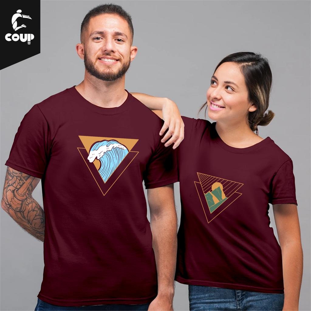 Beach Lover - Mountain Lover Maroon Couple COUP Tshirt