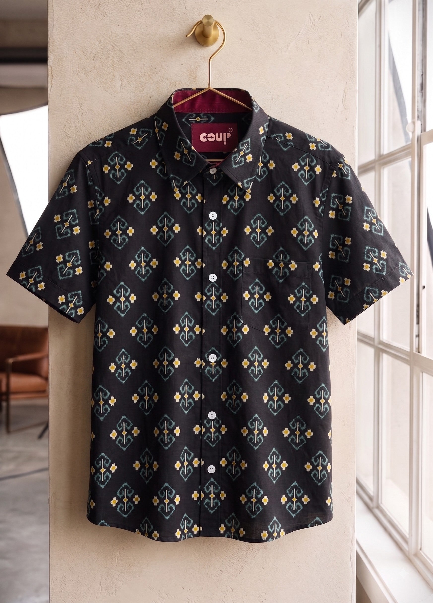 Handcrafted Jaipuri & Block Print Half Sleeve Casual Shirt | Black Pattern