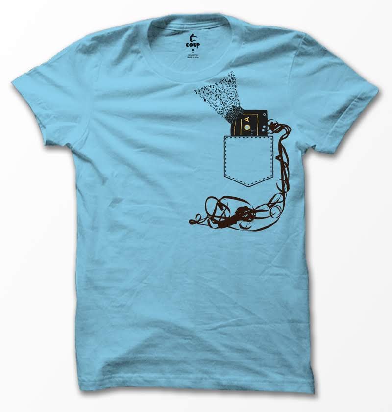 COUP Pocket art Cassette T-shirt (Sky Blue)