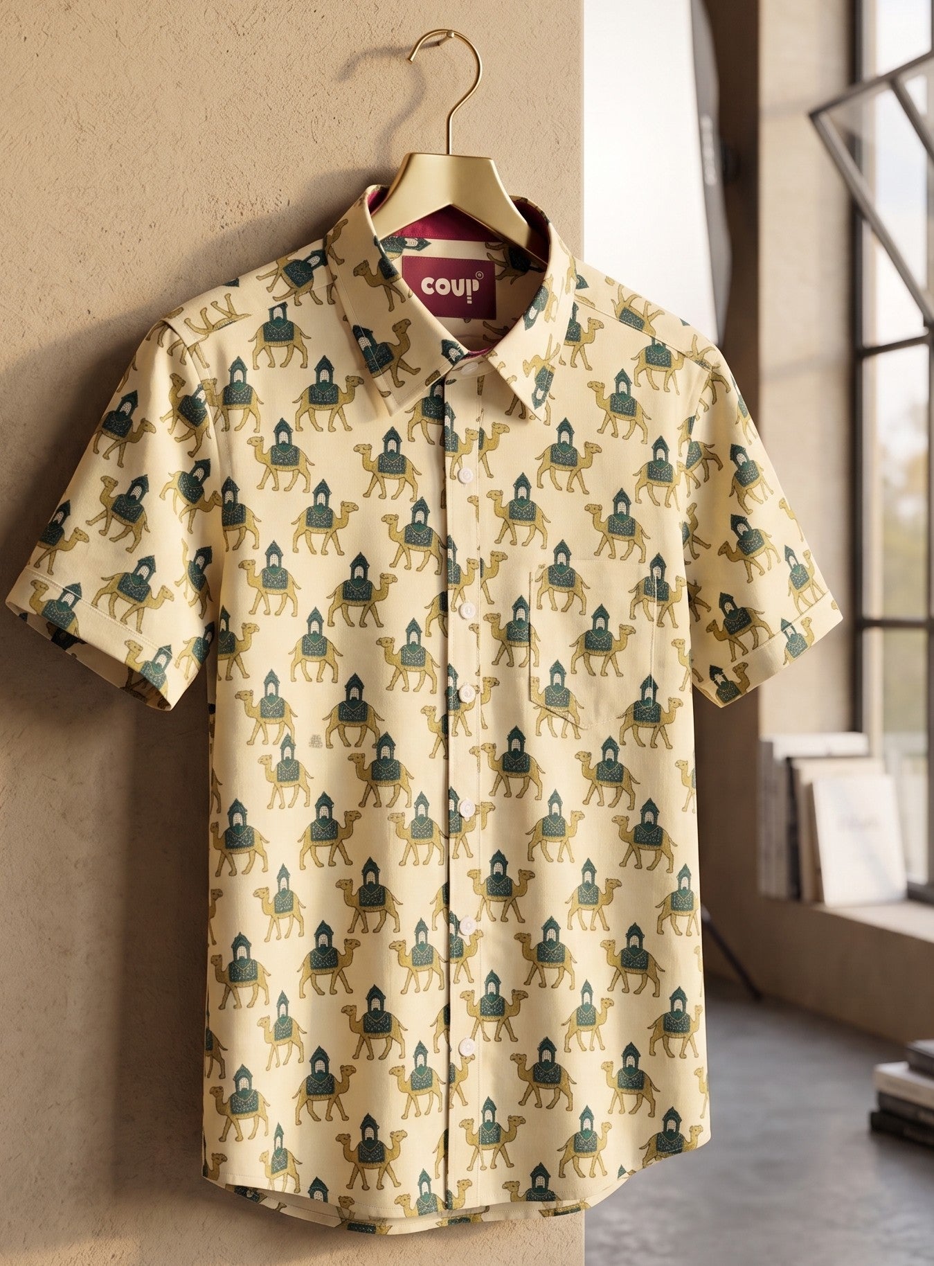 Handcrafted Jaipuri & Block Print Half Sleeve Casual Shirt | Camel Printed