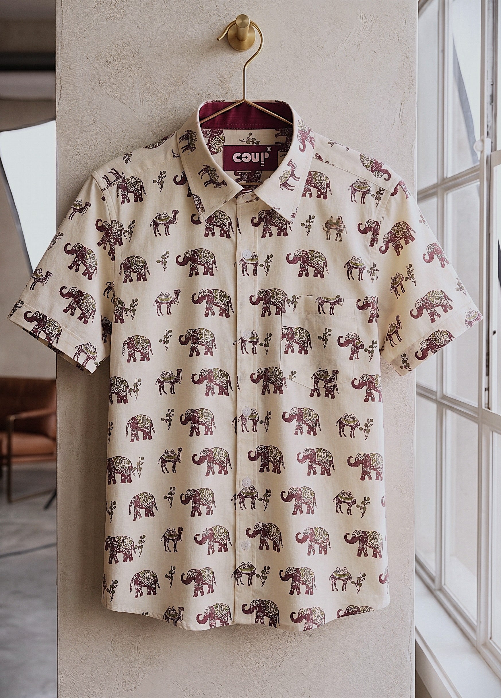 Handcrafted Jaipuri & Block Print Half Sleeve Casual Shirt | Elephant Print