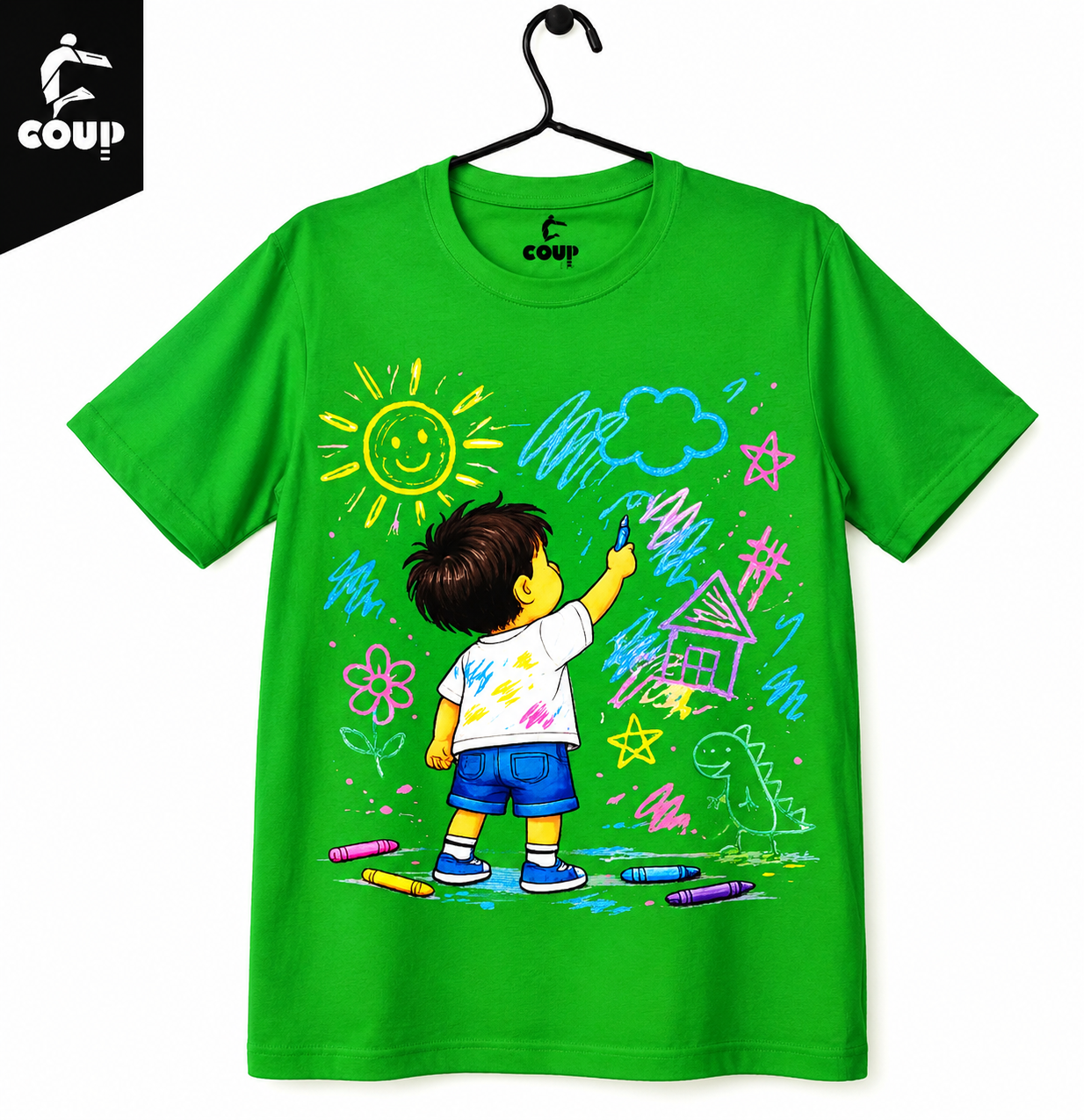 Kids Green Crayon Art Print T-Shirt
