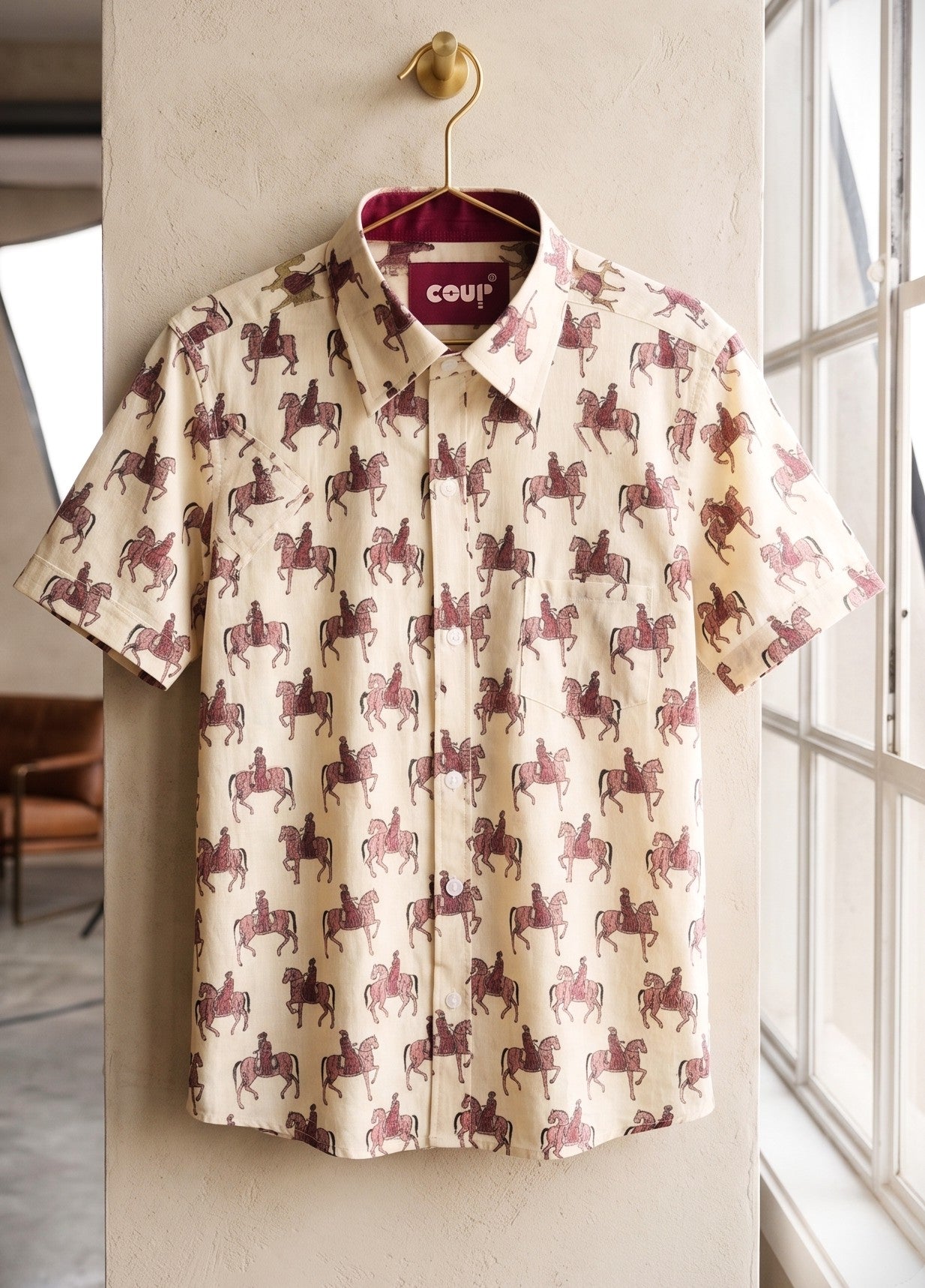 Handcrafted Jaipuri & Block Print Half Sleeve Casual Shirt | Horse Print