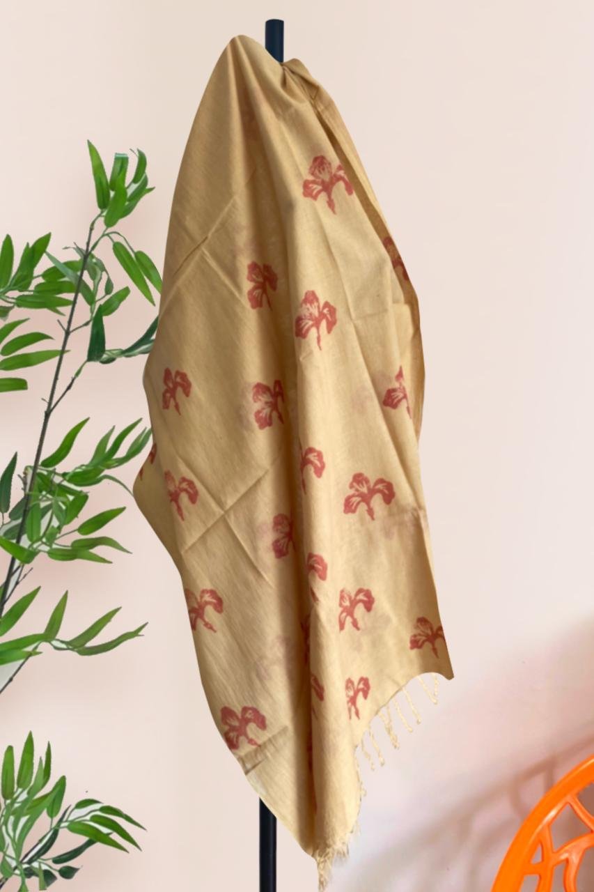 Hortoki natural dye Muslin Scarf Flower Block Printed