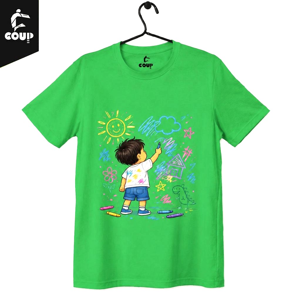 Kids Green Crayon Art Print T-Shirt