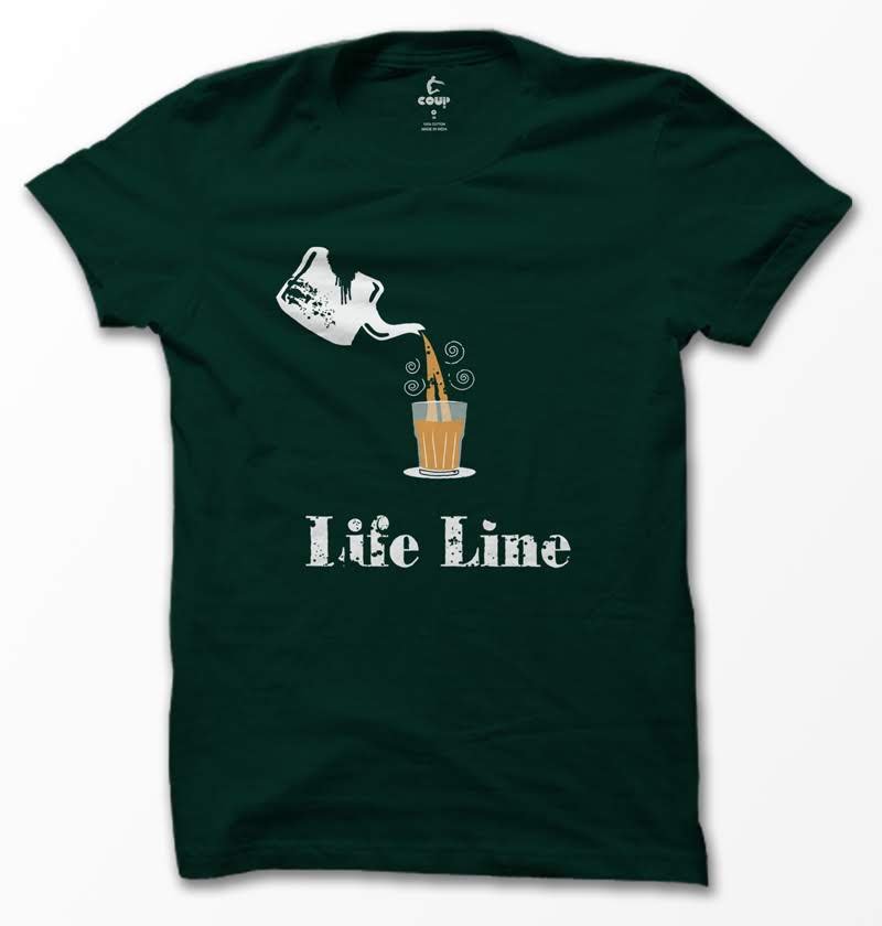 COUP Round Neck Regular Fit Tea Time T-Shirt (Bottle Green)