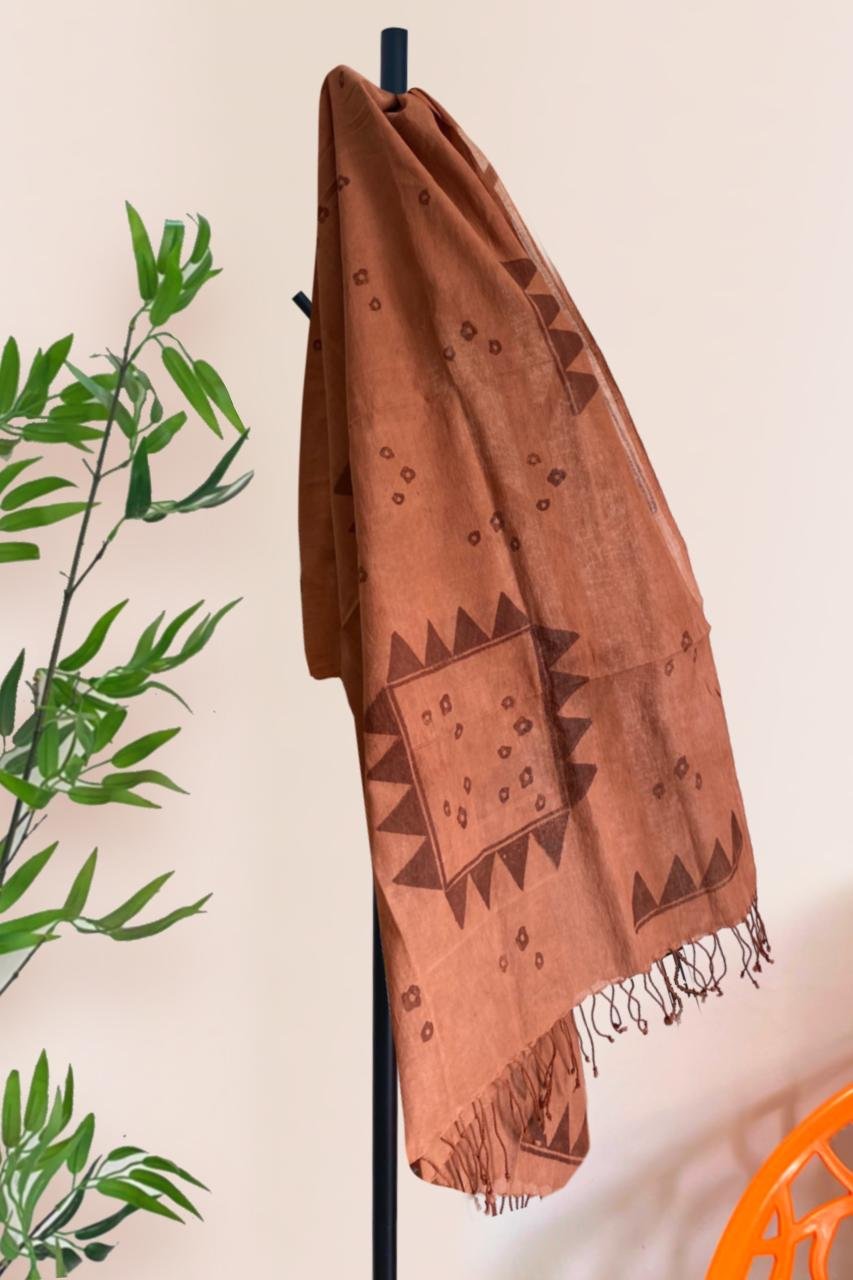Madder natural dye Muslin Scarf Block Printed