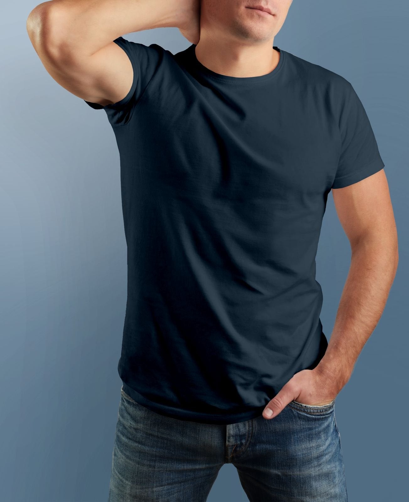 COUP Plain Regular Fit Round neck Navy Blue T-Shirt