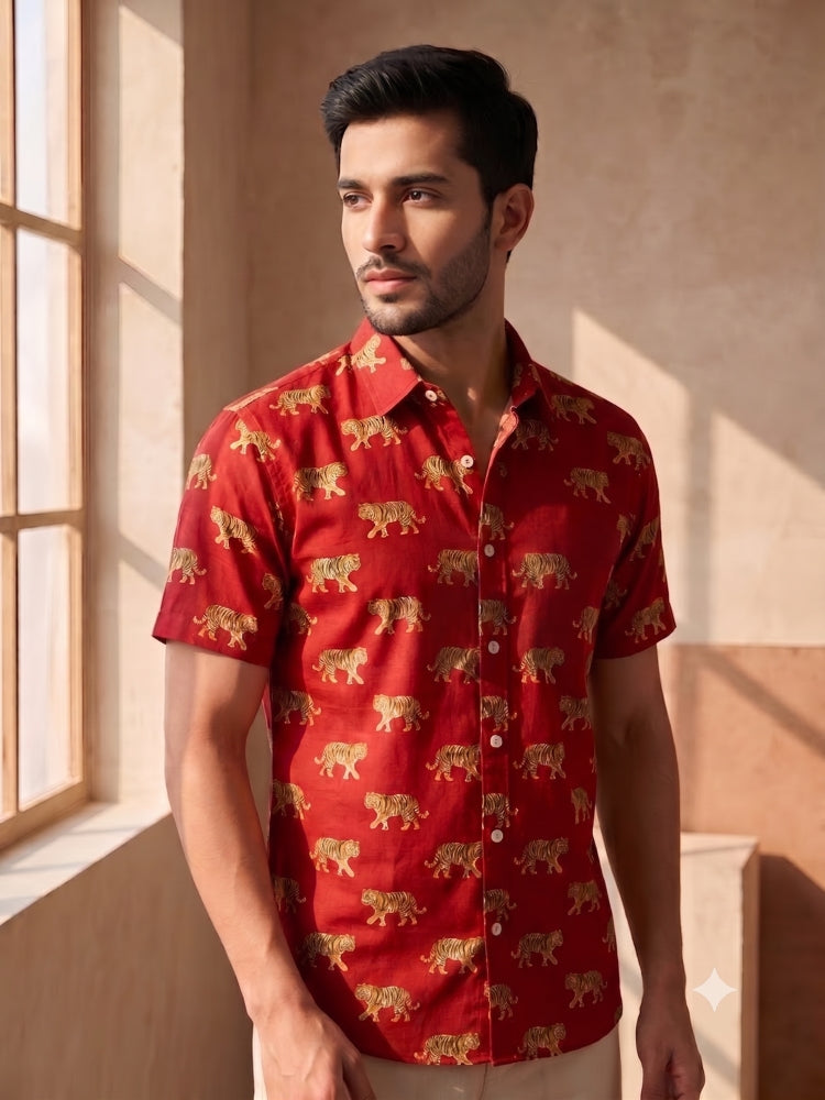 COUP Men’s Pure Cotton Printed Shirt | Handcrafted Jaipuri Sanganeri & Block Print Half Sleeve Casual Shirt