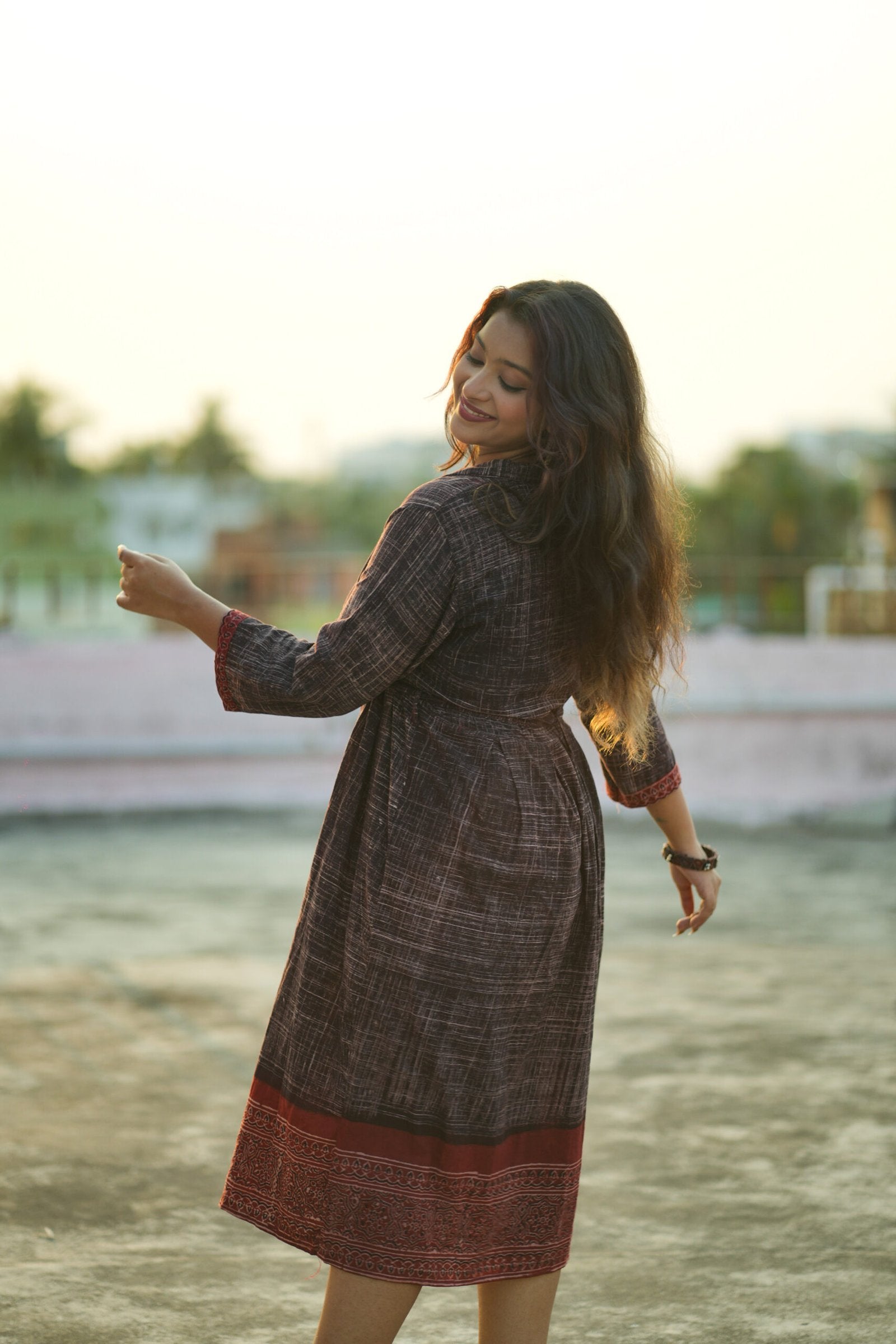 Ajrakh pure cotton dress dark maroon