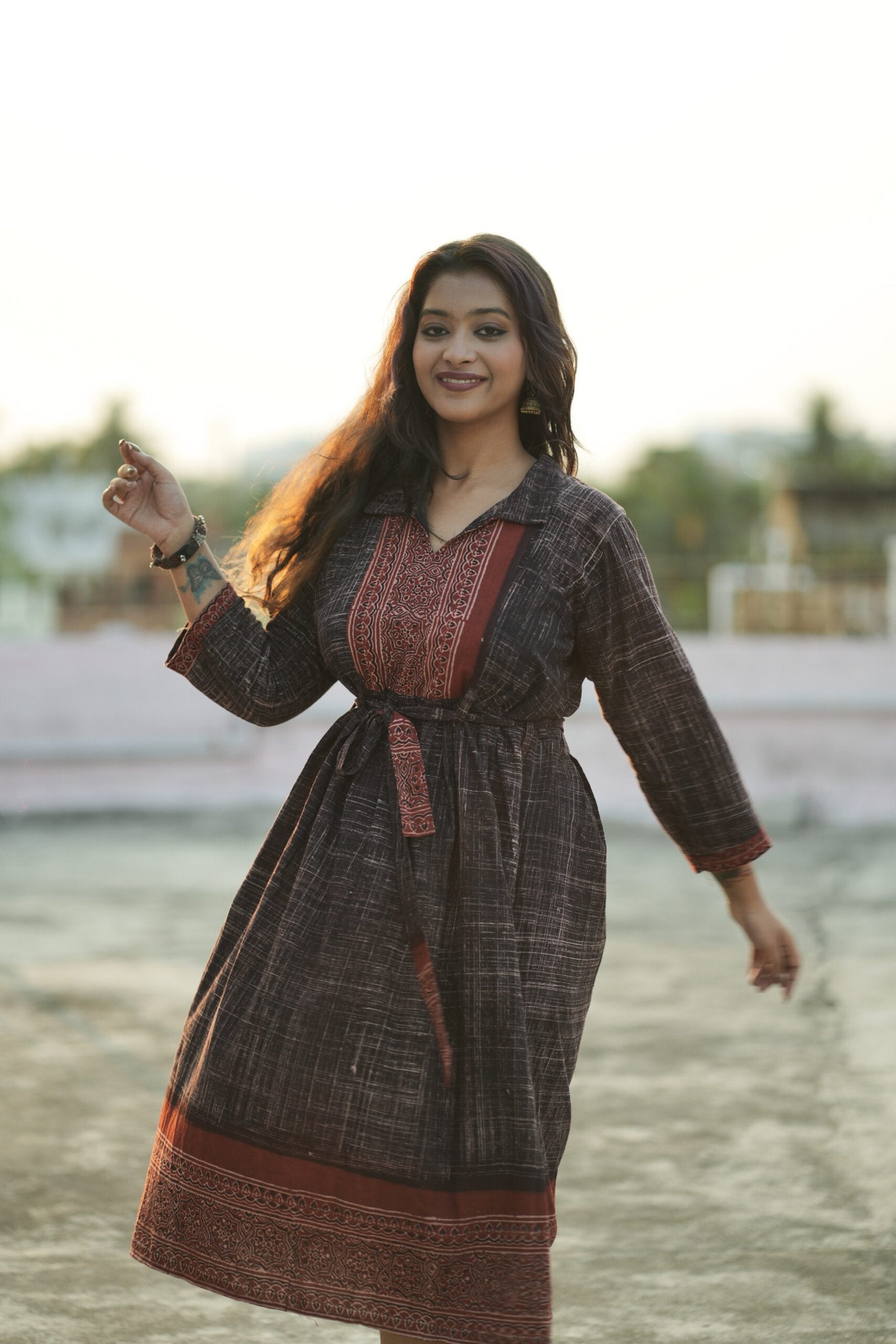Ajrakh pure cotton dress dark maroon