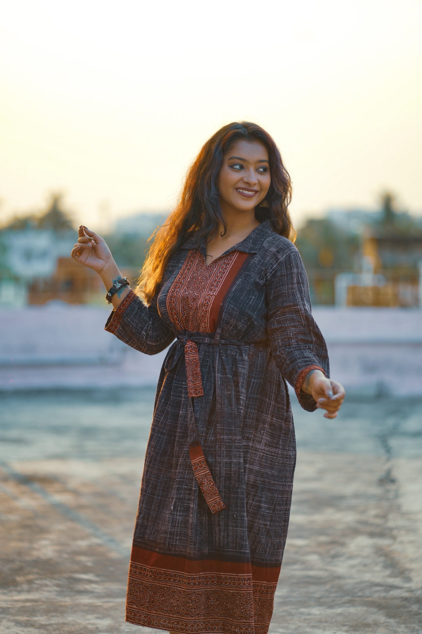 Ajrakh pure cotton dress dark maroon