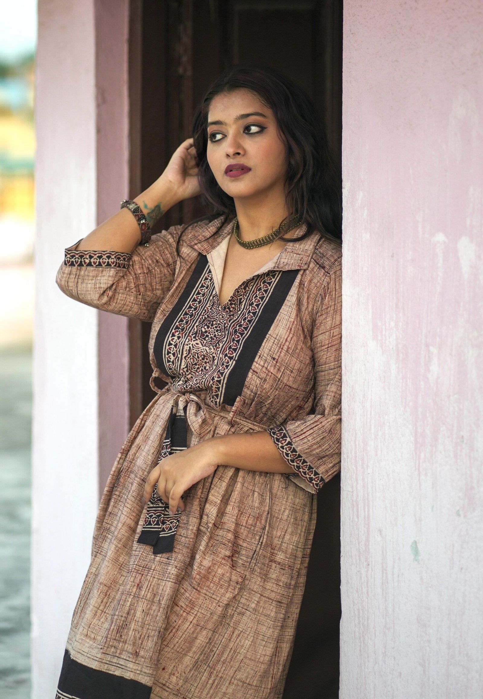 Ajrakh pure cotton dress grey