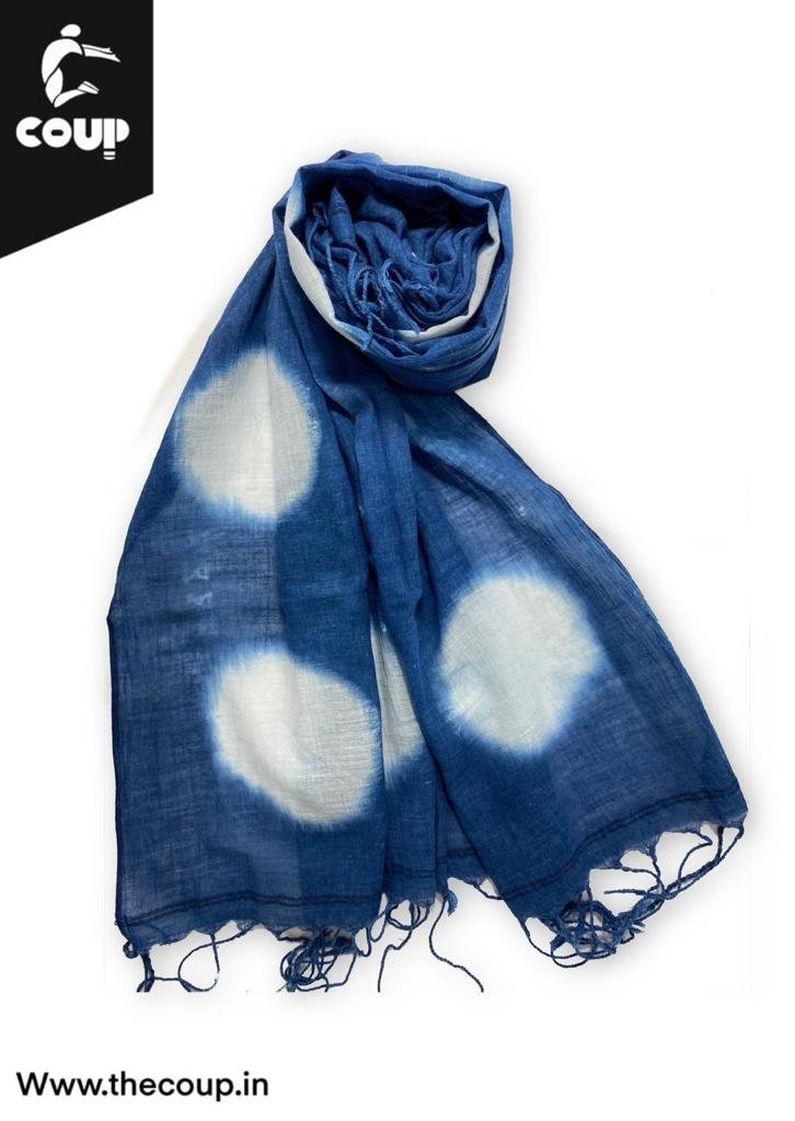 Indigo natural dye Muslin Scarf Round Pattern