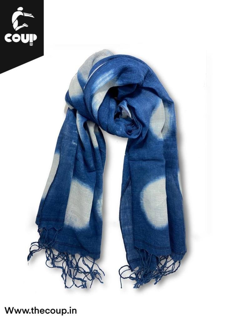Indigo natural dye Muslin Scarf Round Pattern