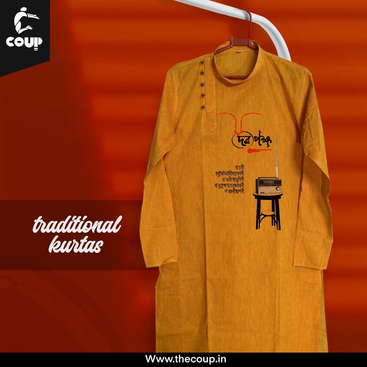 Debipokkho long kurta fire yellow