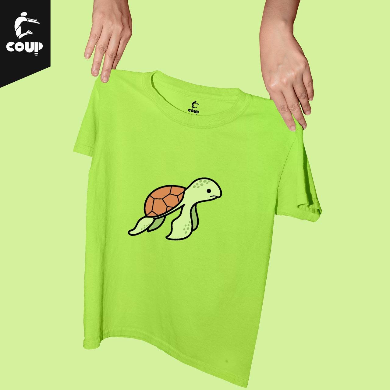 tortoise neon green Coup Kids tshirt