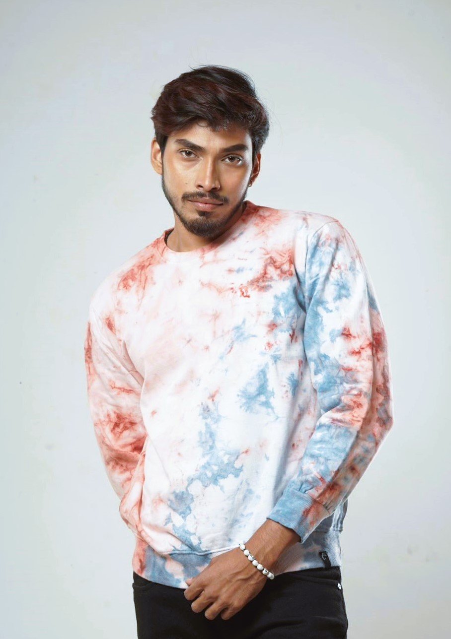 Natural Hortoki, Madder and Indigo Hand dye White Sweatshirt