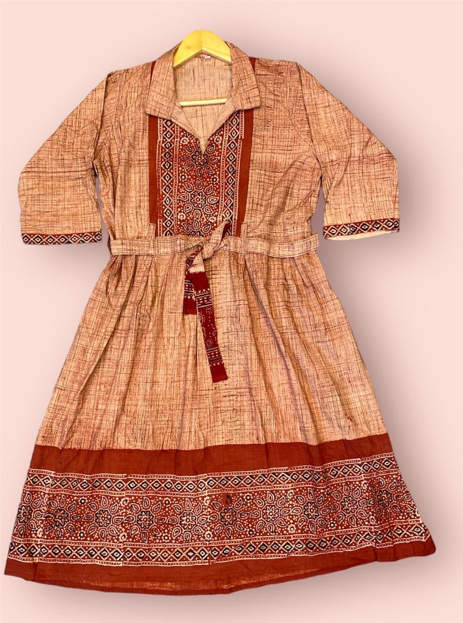 Ajrakh pure cotton reddish grey