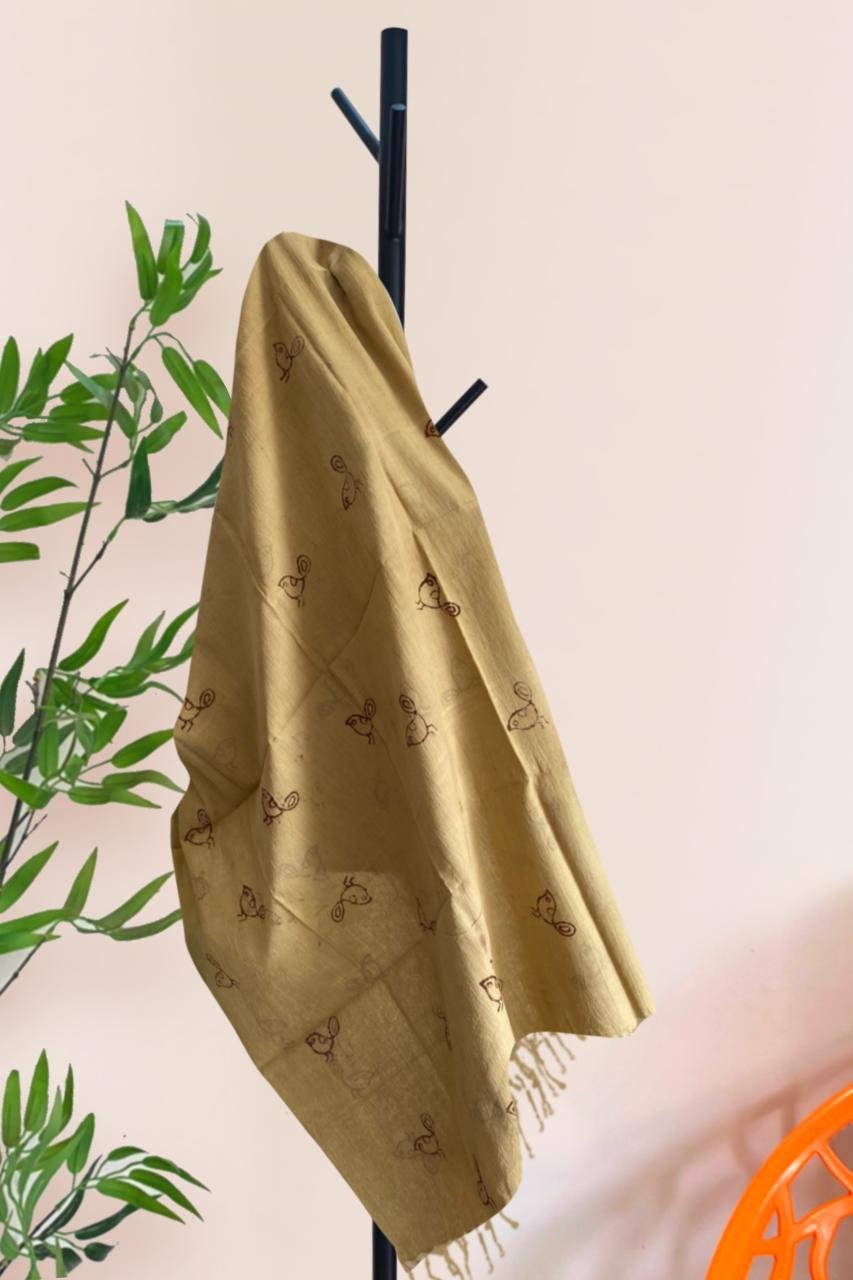 Hortoki natural dye Muslin Scarf Bird Block Printed