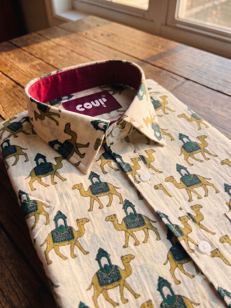 Handcrafted Jaipuri & Block Print Half Sleeve Casual Shirt | Camel Printed