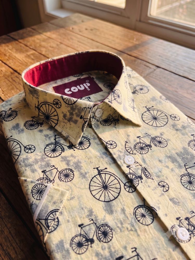Handcrafted Jaipuri & Block Print Half Sleeve Casual Shirt | Cycle Printed
