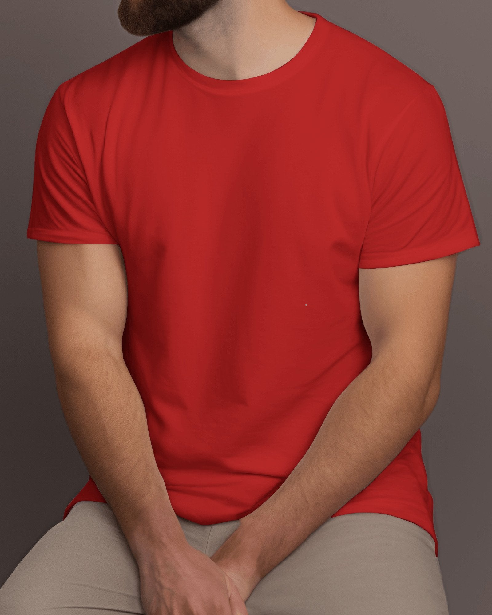 Plain Regular Fit Round neck T-Shirt Red