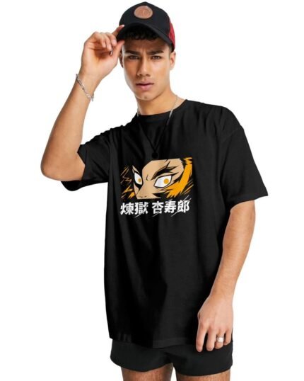 Oversize Rengoku Demon Slayer black tshirt